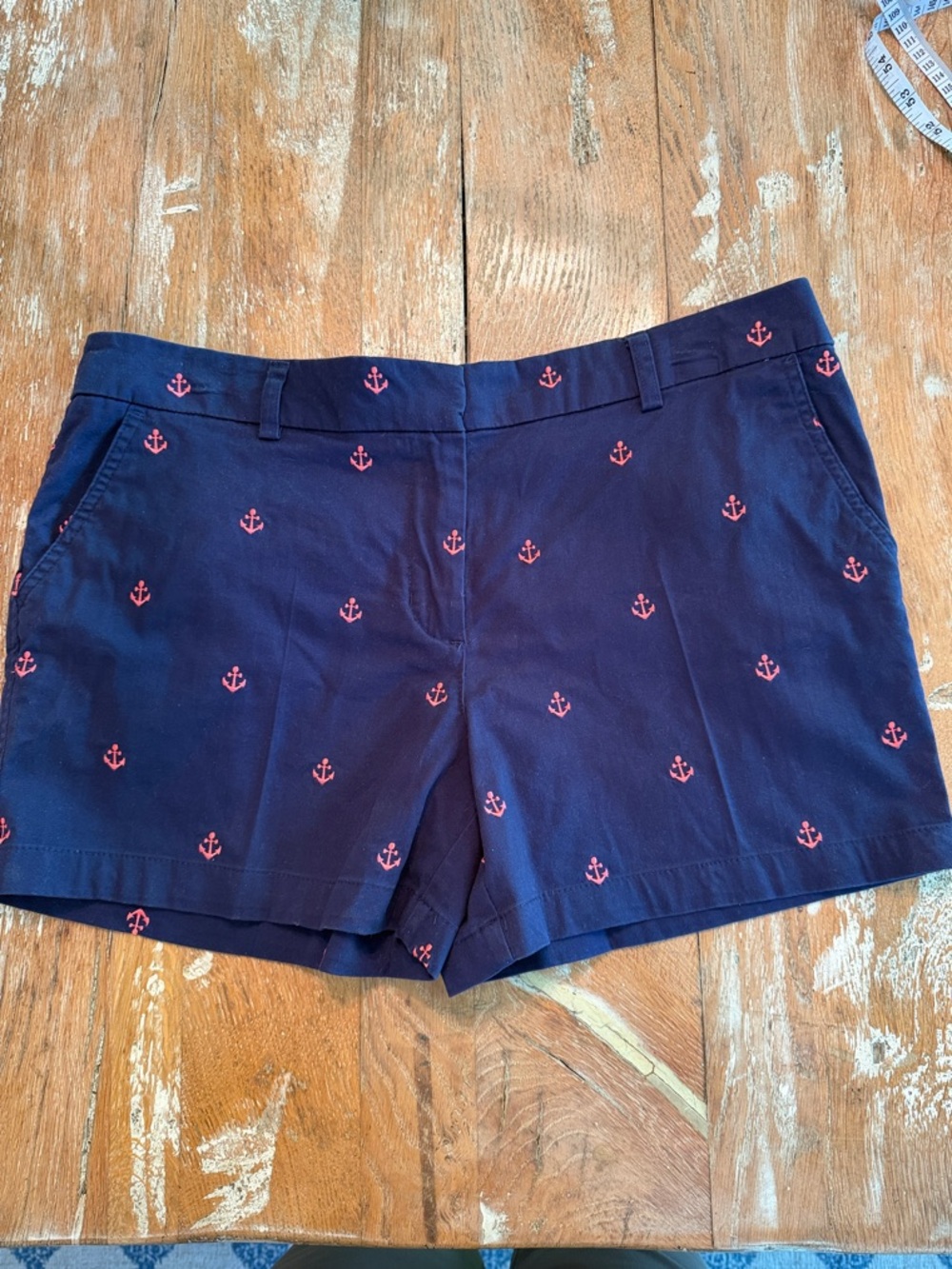 Cambridge Dry Goods Navy Shorts with Coral Anchor Embroidery